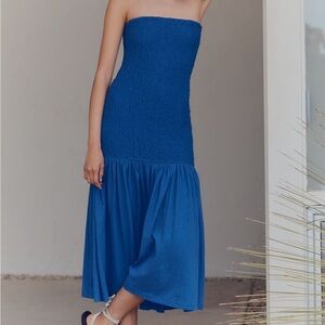 Celandine Strapless Popcorn Midi Dress Size XL Blue NWT Anthropologie